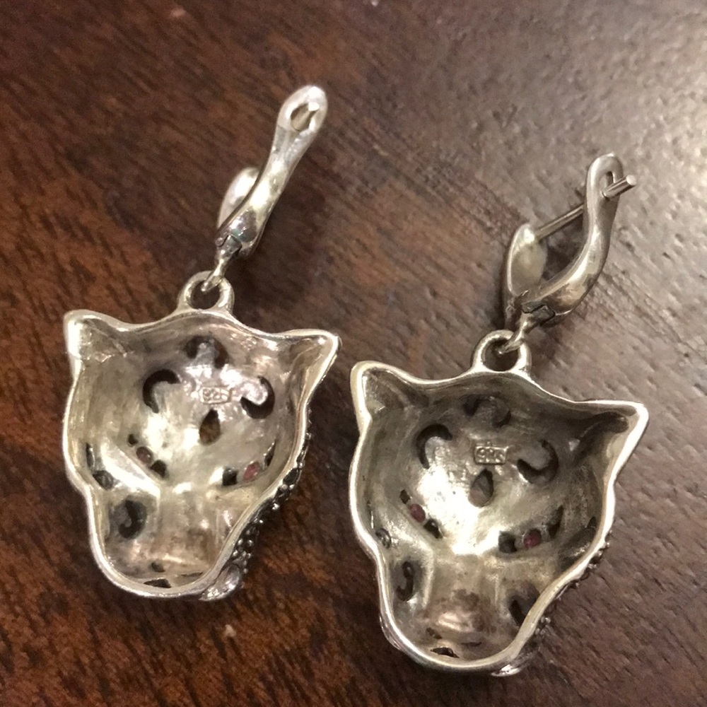 Sterling Silver Hematite Ruby Cheetah Earrings - image 2